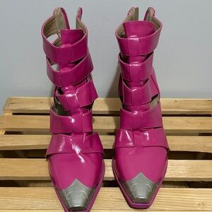 BEAST FASHION Pink Ankle Boots with Silver Tips